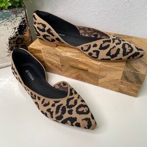 VIVAIA Melia Pointed-Toe Knit‎ D'Orsay Flats in Mini Leopard Size 37 EU/6.5 US